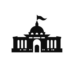 Building simple flat black and white icon logo, reminiscent of Acropolis, Historic Monument Silhouette Design Black and White.