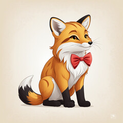 Obraz premium Fox with bow illustration gift card