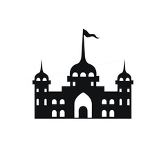 Building simple flat black and white icon logo, reminiscent of Alhambra, Travel Historic Silhouette Icon B&W.