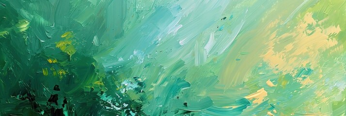 Banner with an abstract oil painting-style impression of a meadow, blending vibrant colors and expressive brush strokes to convey the lively spirit of spring - obrazy, fototapety, plakaty