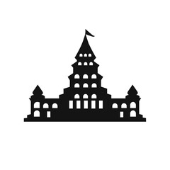 Building simple flat black and white icon logo, reminiscent of Angkor Wat, Historic World Flat Minimalist B&W.
