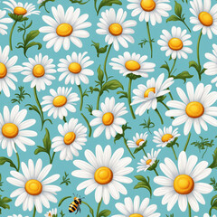 Blue background card with daisies