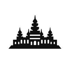 Building simple flat black and white icon logo, reminiscent of Angkor Wat, Historic Monument Minimalist Simple B&W.