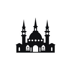 Building simple flat black and white icon logo, reminiscent of Blue Mosque, Famous Structures Tourism Vector Flat Monochrome.