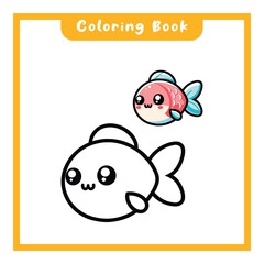 Cute fish design coloring book simple design, learn to color kids