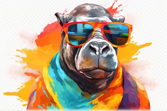  a painting of a dog wearing sunglasses and a t - shirt with the colors of the flag of the united states of america and the colors of the united states of the united states.