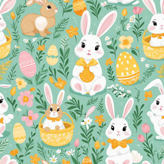 Bunny-themed Easter pattern that seamlessly repeats
