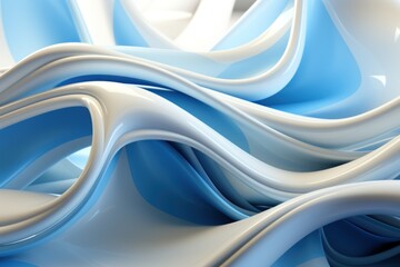  a blue and white abstract background with flowing white and light blue waves on the left side of the image and a white background on the right side of the image.