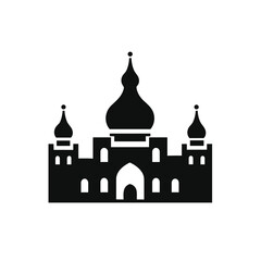 Building simple flat black and white icon logo, reminiscent of Taj Mahal, World Culture Design Minimalist Monochrome.