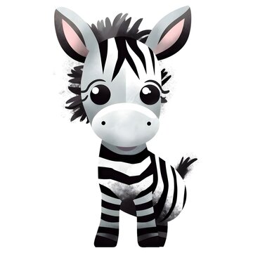 create a digital clipart of a baby zebra, cartoon style, white background, 4k