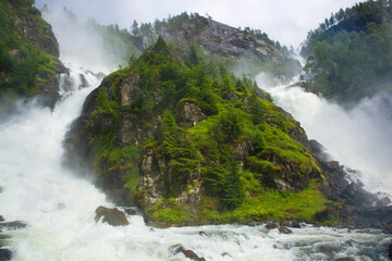Twin waterfall Latefossen in the Odda valley, Norway