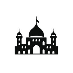 Building simple flat black and white icon logo, reminiscent of Nasir al-Mulk Mosque, Travel Architecture Minimalist Simple B&W.