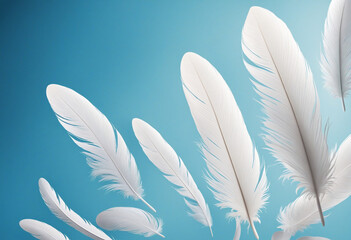 Light Fluffy 3D Wallpaper with White Feathers Floating in Blue Sky