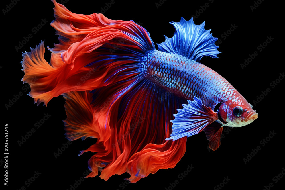 Sticker Betta fish, siamese fighting fish, betta splendens isolated on black background, fish on black background, Multi color Siamese fighting fish