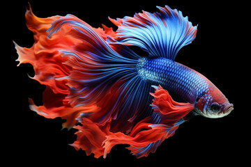 Fototapeta premium Betta fish, siamese fighting fish, betta splendens isolated on black background, fish on black background, Multi color Siamese fighting fish