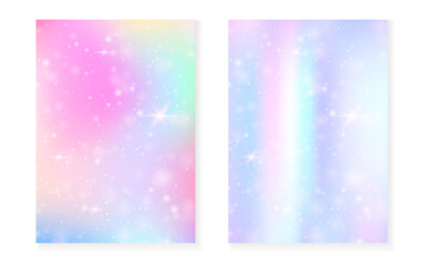 Unicorn background with kawaii magic gradient. Princess rainbow hologram.