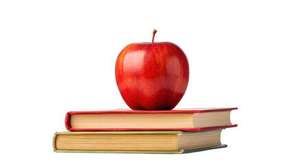 Apple on a Stack of Book isolated on transparent and white background.PNG image.