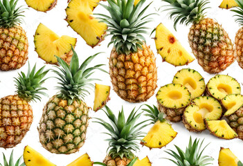 set of pineapple, seamless background with pineapple