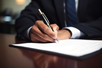 Male Hand Signing a Document. business concept, contract.