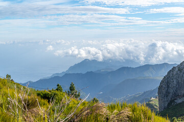 Coastline of Madeira seen from the Highest mountain pico do arieiro - obrazy, fototapety, plakaty