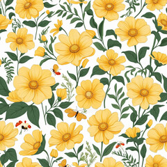 Yellow floral design for seamless pattern