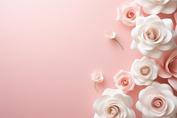  a bunch of white flowers on a pink background with a place for a text or a picture with a place for a text on the bottom right side of the image.