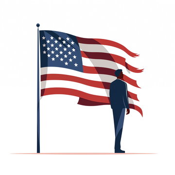 man standing in front of USA flag, flat design,icon, isolated background, Generated AI