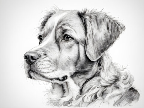 Portrait of a Retriever dog, black and white drawing