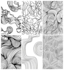 Abstract shape wallpaper set. Line illustration background. Ink painting style compositions for decoration collection.
