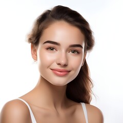 Obraz premium young happy woman posing and looking in camera,white background