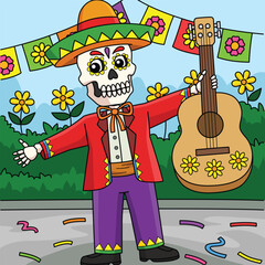 Cinco de Mayo Skeleton Holding Guitar Colored 