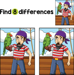 Pirate with Macaw Find The Differences