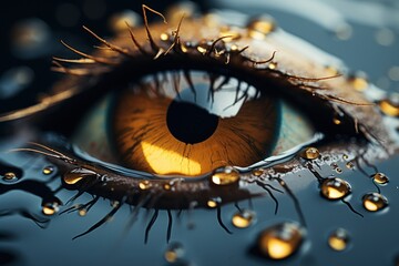  a close up view of an eye with drops of water on the iris and the iris part of the eye and the iris part of the iris part of the eye.