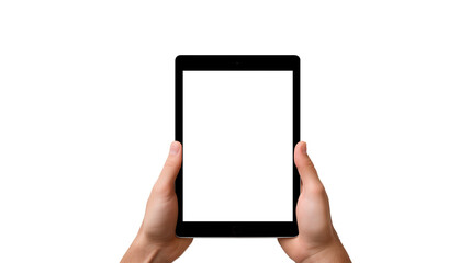 Obraz na płótnie Canvas Tablet in hand with transparent screen. Tablet in hands on transparent background