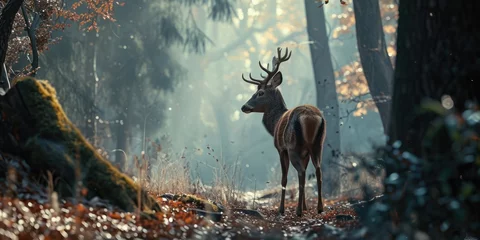 Fototapeten a deer standing in the woods looking lonesome © Landscape Planet