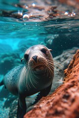 Fototapeta premium a wild seal swimming underwater in a body of water