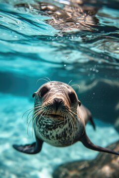 a wild seal swimming underwater in a body of water