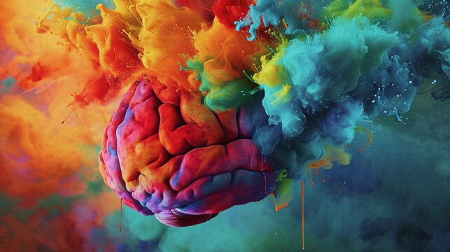 Creativity concept with a brain exploding in colors. Mind blown concept.