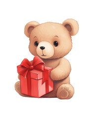 illustration of cute bear cartoon holding red box gift for valentine's ai generated