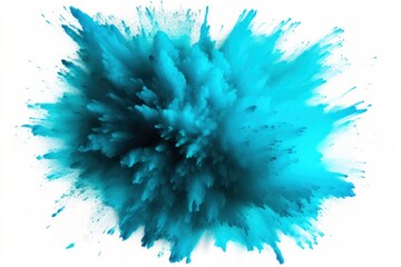  a blue colored explosion of powder on a white background with space for a text or an image to put on a t - shirt or a t - shirt or a t - shirt. - obrazy, fototapety, plakaty