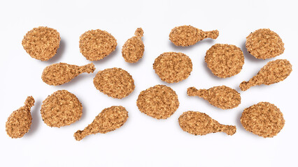 3d rendering crispy fried chicken pieces on white background. 