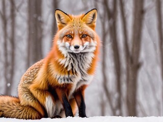 Red fox sitting in the snow