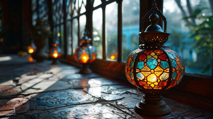 lanterns on the windowsill in the morocco style