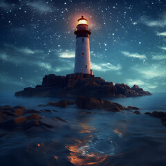 Lighthouse with the starry sky in the background 