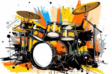  a drawing of a drum set with a splash of paint on the side of the drum set and a splash of paint on the side of the drum set of the drum set.