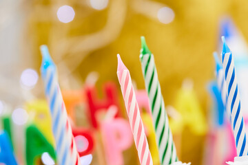 birthday candles   on the yellow background