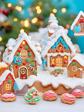 Beautiful fairytale Christmas gingerbread house.