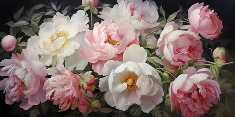 blossomed pink white peonies