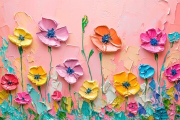 Visual representation of a textured petal palette painted in impasto style, capturing the essence of flowers with rich and expressive brushwork for abstract wall art.