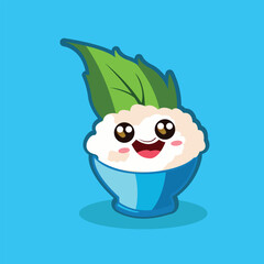 rice mascot character in a container, with a blue rice container. vector illustration